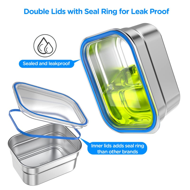 DaCool Lunch Box Stainless Steel Bento for Kids Adults Leakproof BPA-Free with Lunch Bag Metal Lunch Containers Tray 5-Compartment with Fork for Boy Food Snack Containers for School Outdoors Navy-Blue - Image 2